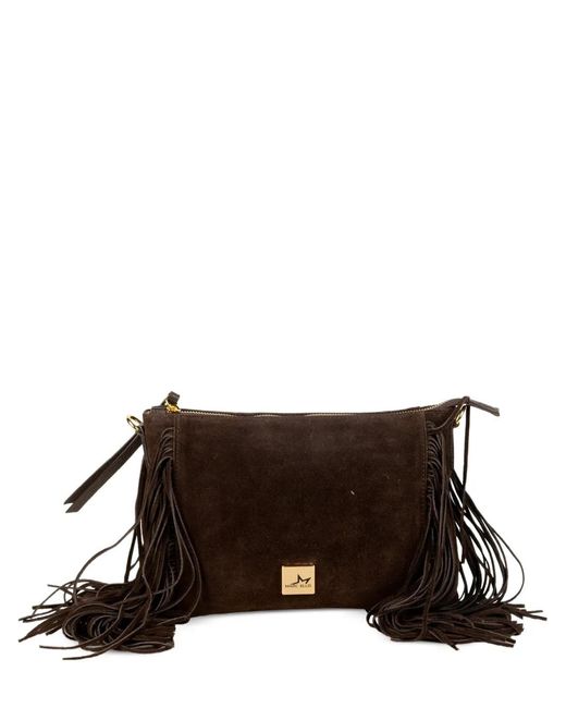 Marc Ellis Brown Calira Fringe-Detail Leather Clutch Bag