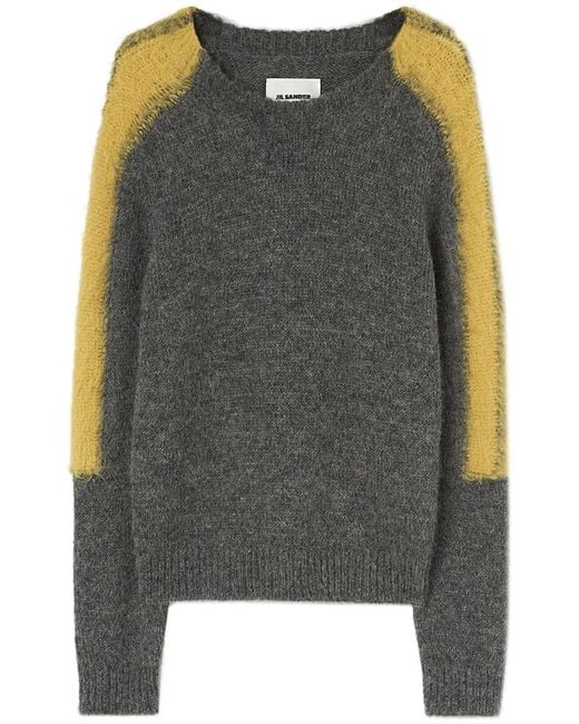 Jil Sander Gray Colour-Block Round-Neck Jumper for men