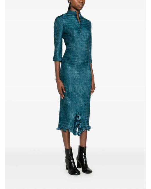 Fendi Blue Button Ruffled Midi Dress