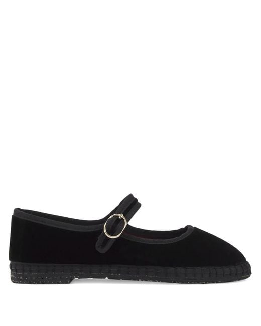 Flabelus Black Antonia Velvet Buckle Ballet Flats