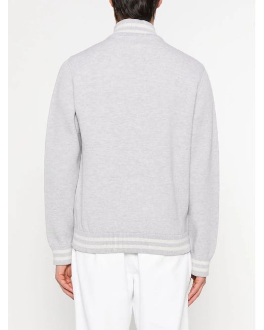 Eleventy White Stripe-Trim Wool Bomber Jacket for men