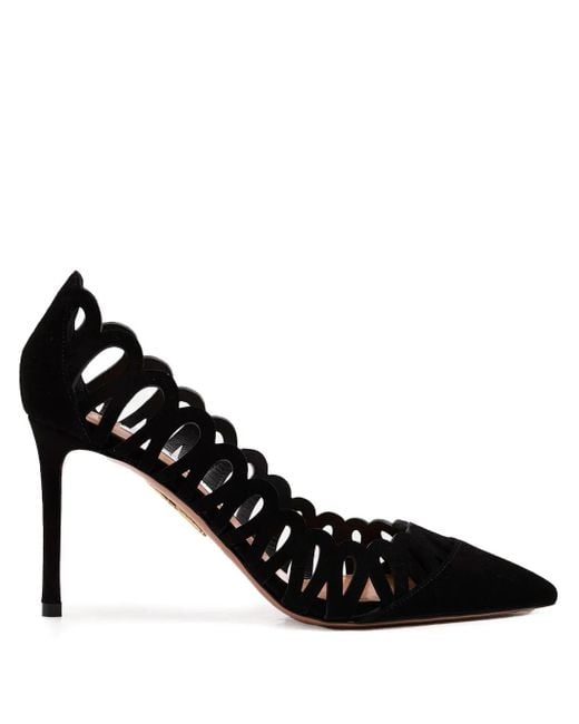 Aquazzura Black Peep Wildleder-Pumps mit Cut-Out 85mm