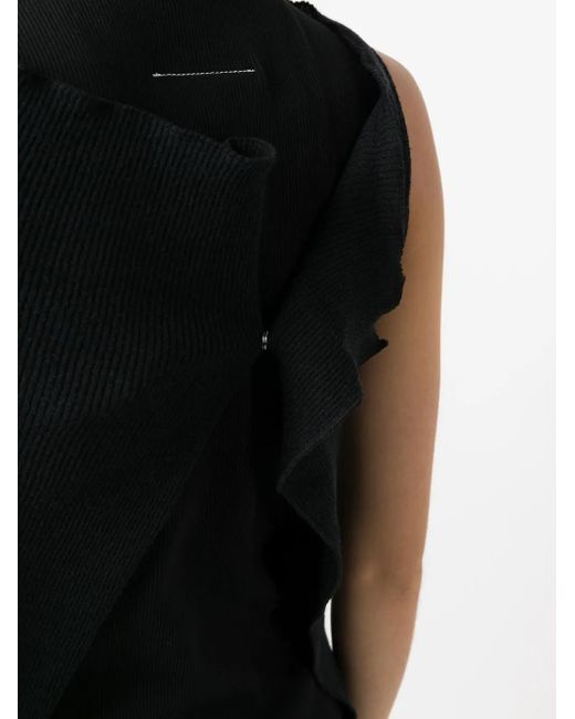 MM6 by Maison Margiela Black Asymmetric Draped Knitted Dress