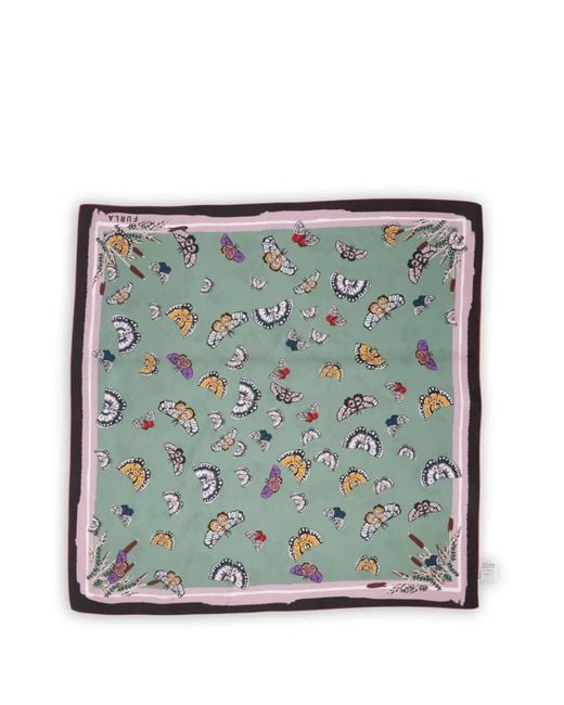 Furla Blue Tortona Butterfly-Print Border-Detail Scarf