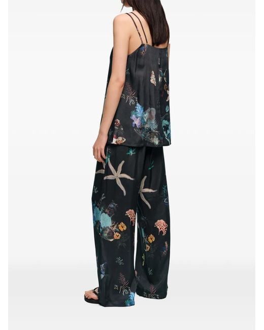 Bimba Y Lola Blue Floral-Print Trousers