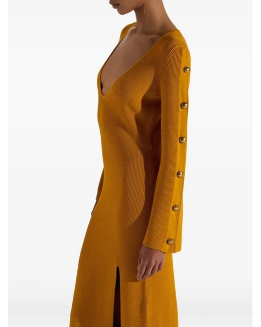 Elisabetta Franchi Orange Knit Dress With Jewel Buttons