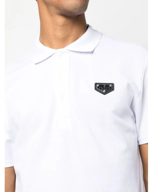 Philipp Plein White Logo-Plaque Polo Shirt for men