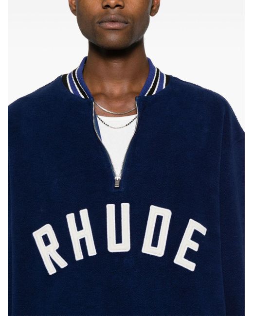 Rhude Blue Logo-patch Zipped Sweatshirt for men
