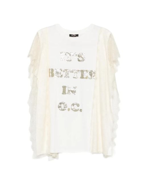 My Twin White Lace-Trim Sequin-Logo Cotton T-Shirt