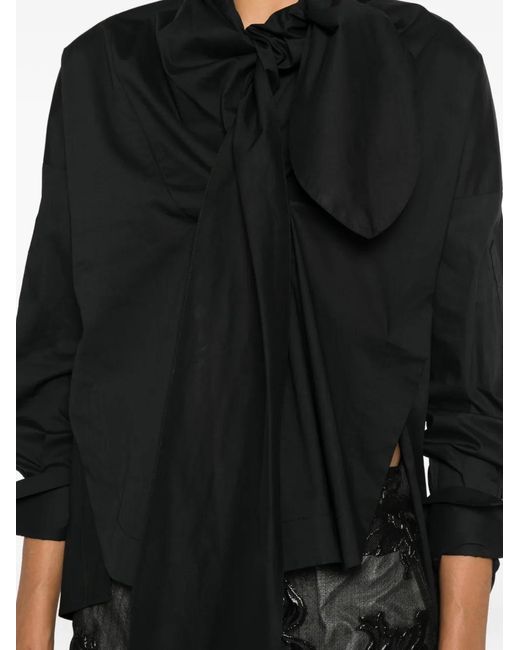 Psophia Black Pussy-Bow Long-Sleeve Blouse