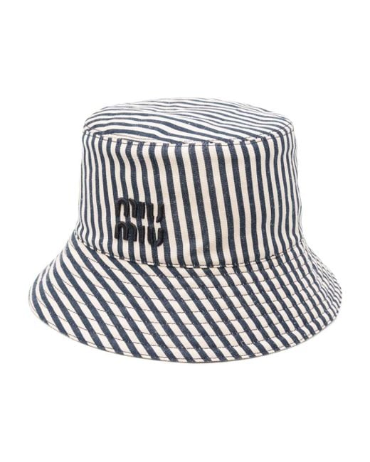 Miu Miu White Striped Bucket Hat