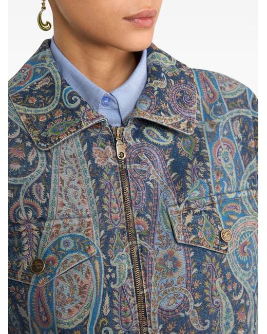 Etro Blue Floral Paisley Denim Jacket