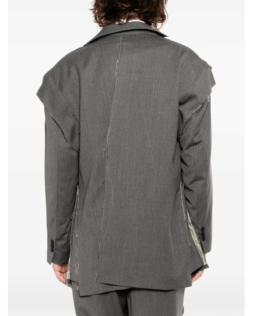 Moohong Gray Deconstructed Striped Jacket for men