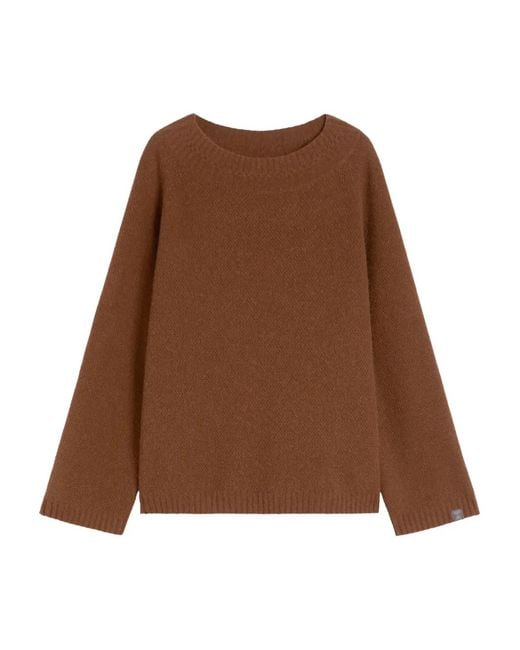 Max Mara Brown Laser Crew-Neck Long-Sleeve Sweater