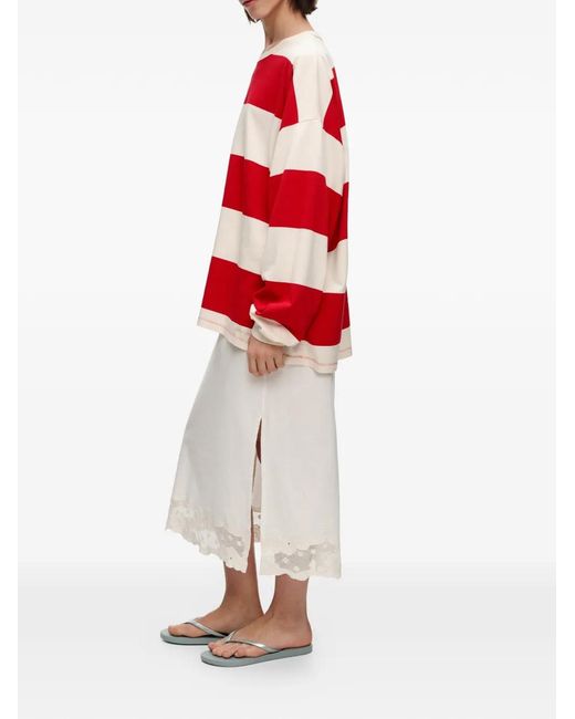 Bimba Y Lola White Lace-Trim Slit Skirt