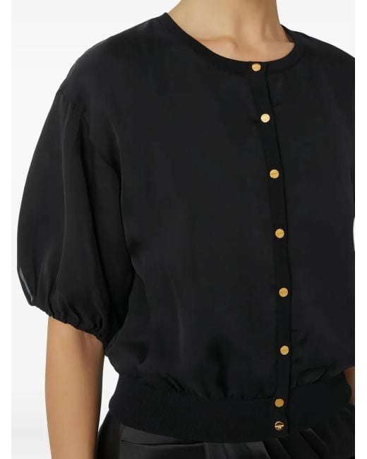 Elisabetta Franchi Black Jewel-Button Puffed-Sleeve Cardigan