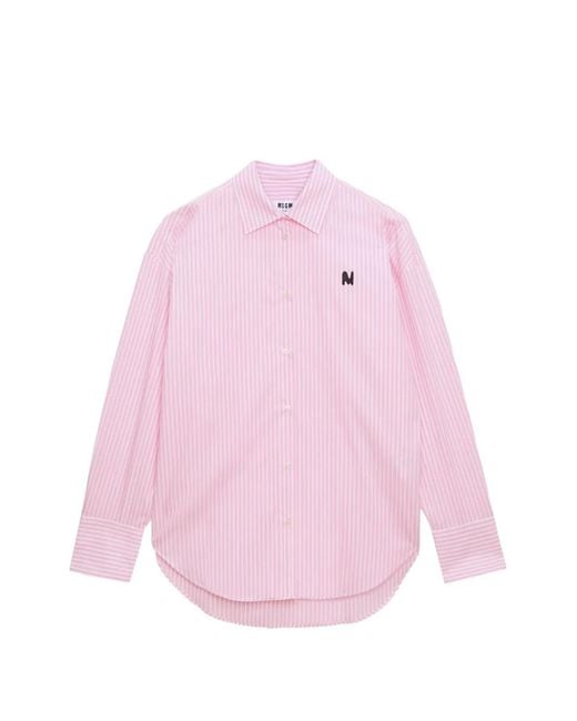 MSGM Pink Striped Logo Shirt