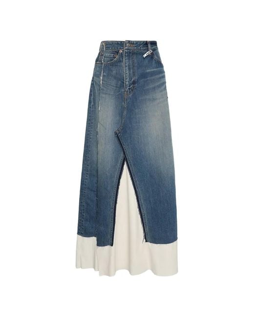 Maison Mihara Yasuhiro Blue Jupe En Jean À Finitions Effilochées