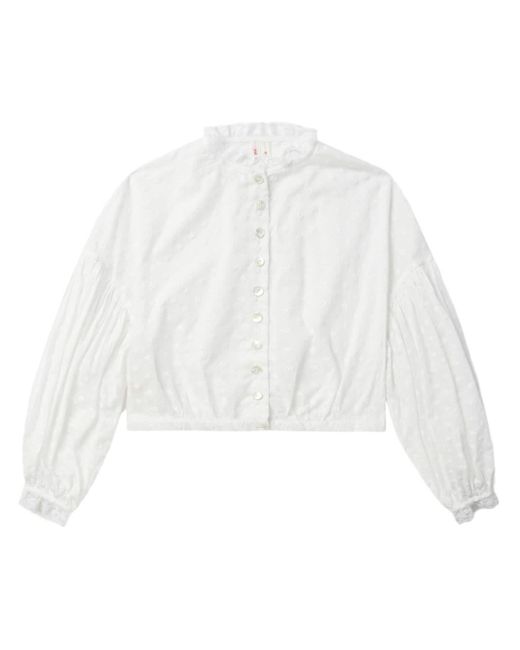 YUHAN WANG White Floral-embroidered Cotton Blouse