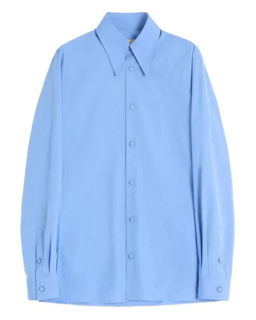 Valentino Garavani Blue Pointed-Collar Cotton Shirt for men