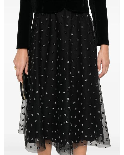 Nissa Black Polka-Dot Print Midi Skirt