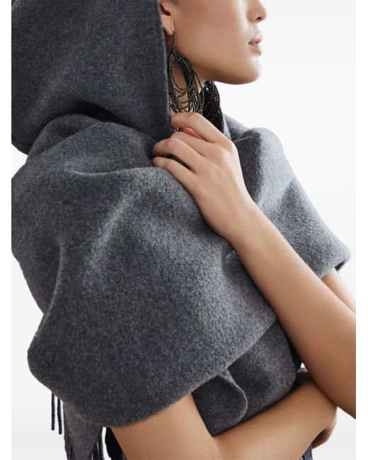 Brunello Cucinelli Gray Wool-Cashmere Hooded Scarf