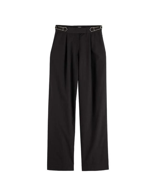 Scotch & Soda Black Quinn Buckled Pleated Trousers