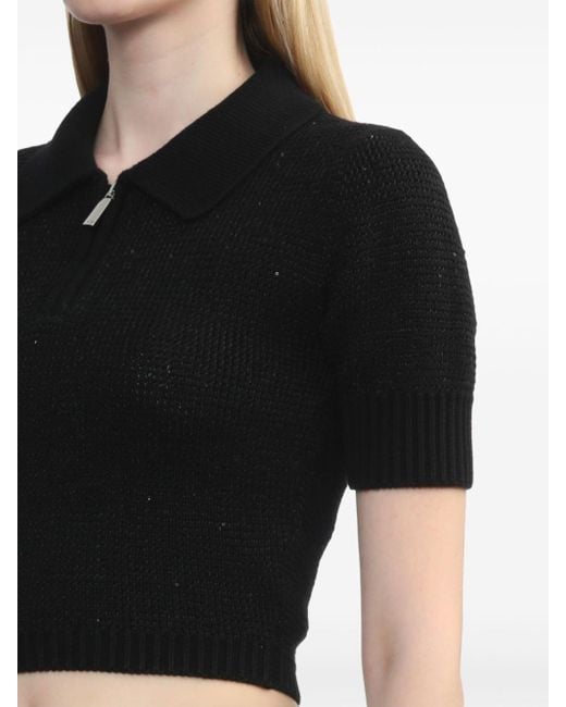 Alessandra Rich Black Sequinned Quarter-zip Knitted Top