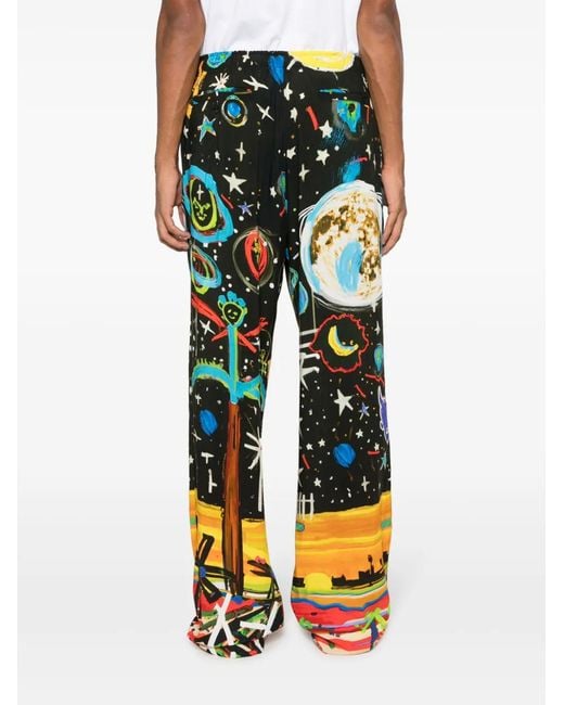 Palm Angels Black Starry Night Drawstring Trousers for men