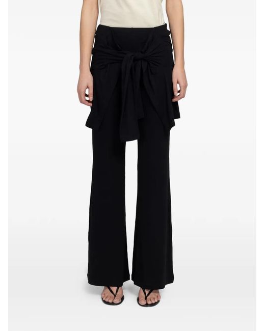 Beaufille Black Waist-Tie Flared Trousers