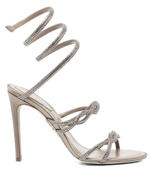 Rene Caovilla White 110Mm Crystal-Embellished Spiral-Wrap Sandals
