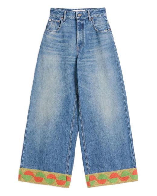 Valentino Garavani Blue Jacquard-Trim Jeans