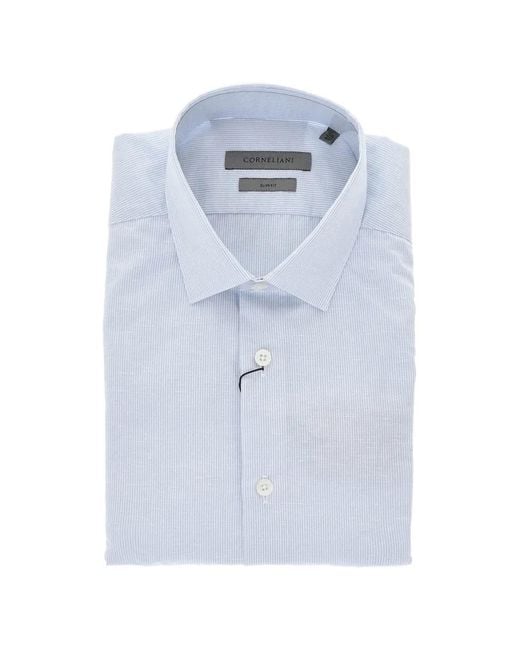 Corneliani Blue Striped French-Collar Shirt for men