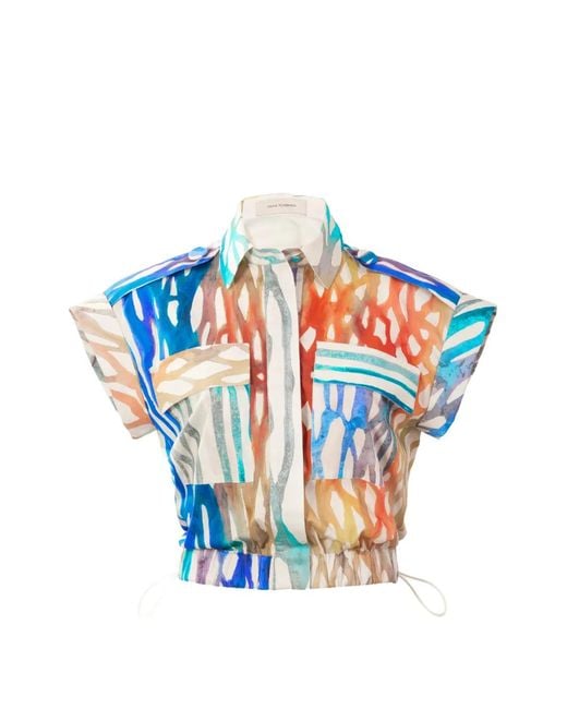 Silvia Tcherassi Blue Bara Graphic-Print Blouse