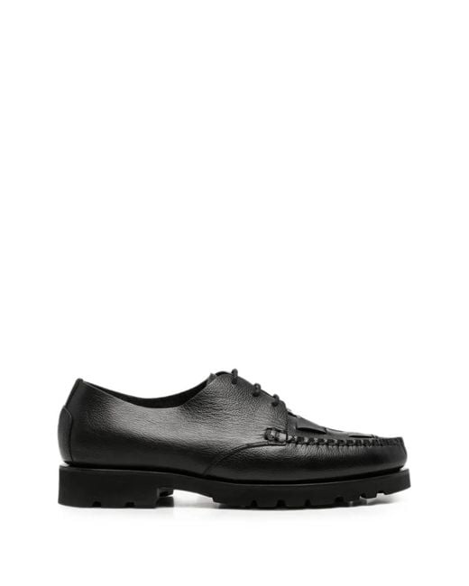 Hereu Black Woven-Panel Lug-Sole Derby Shoes for men