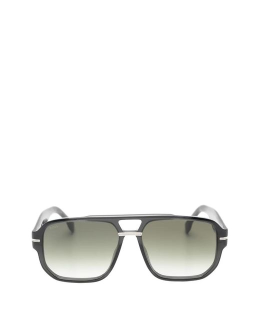 Boss Gray Pilot-Frame Double-Bridge Sunglasses for men