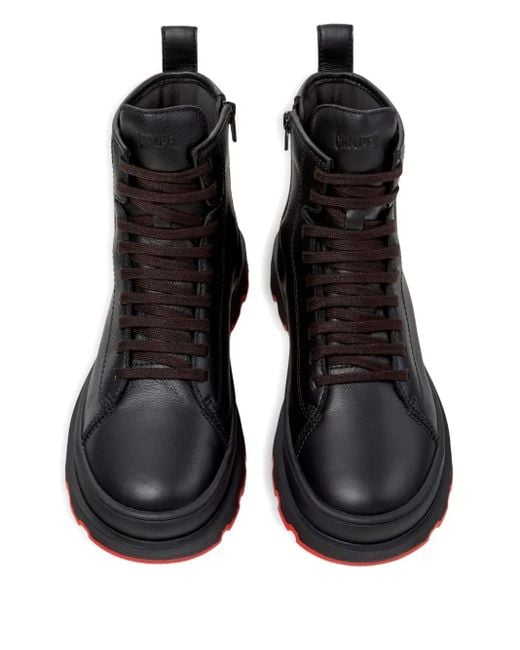 Camper Black Lace-Up Leather Combat Boots