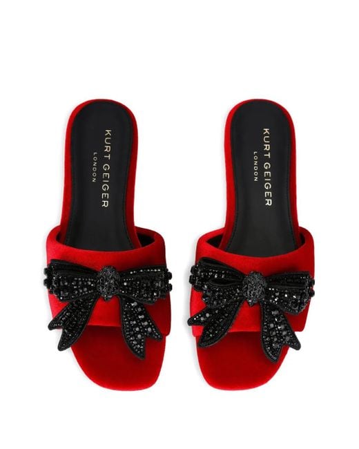 Kurt Geiger Red Kensington Bow-embellished Velvet Sandals