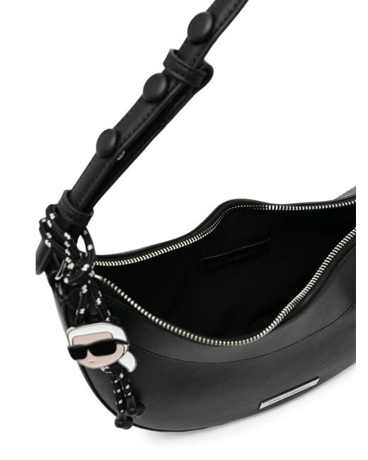 Karl Lagerfeld Black Ikon Smooth Halfmoon Shoulder Bag