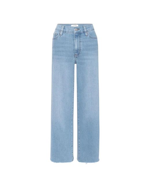 FRAME Blue Raw-Edge Wide-Leg Jeans