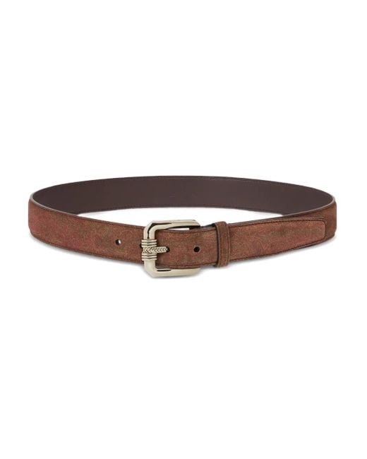 Etro Brown Paisley-Pattern Suede Belt for men