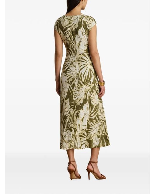 Ralph Lauren Metallic Leaf-Print Cowl-Neck Midi Dress