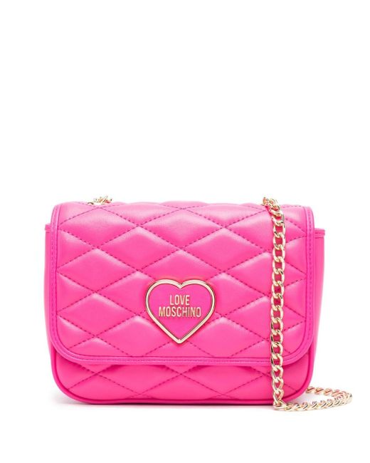 Love Moschino Pink Logo-plaque Quilted Crossbody Bag