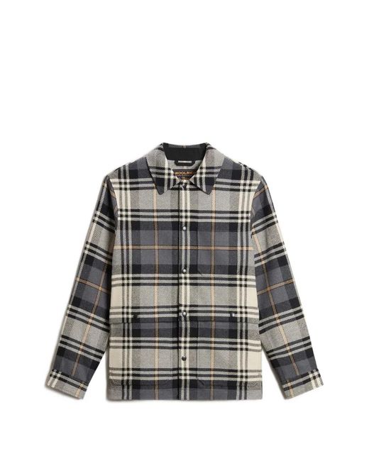 Woolrich Gray Checked Cotton Shirt Jacket for men