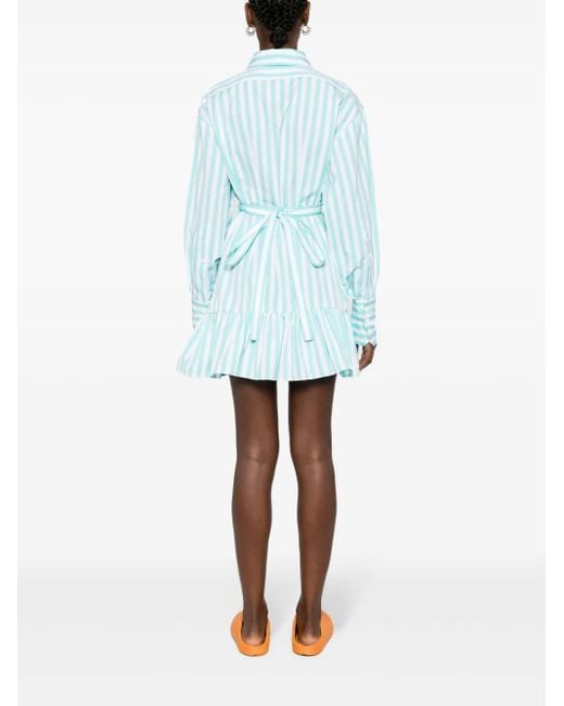Patou Blue Striped Ruffled Mini Dress