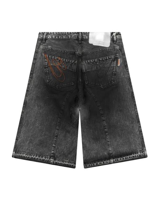 PDF Gray Pleated-Panel Denim Shorts for men