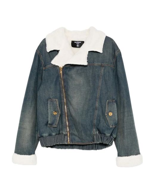 Balmain Denim Jacket With Shearling Collar in Blue für Herren