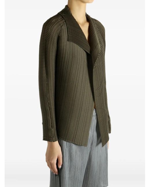 Issey Miyake Green Wooly Pleats 58 Collared Top