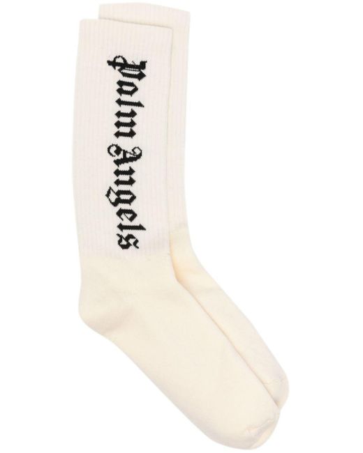 Palm Angels White Socken mit Intarsien-Logo