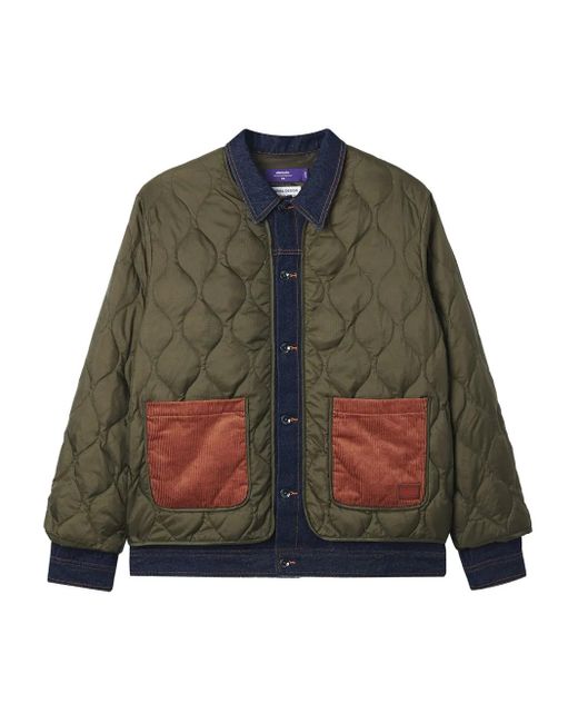 AFTERMATHS Green Quilted Panelled Jacket for men